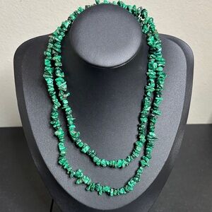 Natural Green Malachite Chip Beaded Long Boho Western Necklace